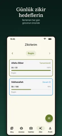 Mağaza görseli — günlük zikir hedefleri ve ilerleme listesi